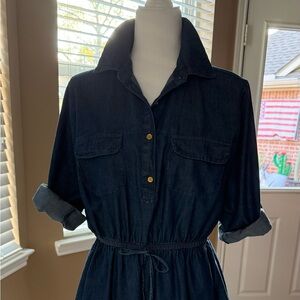Blue Denim Shirt Dress Tunic Large Speed Control Indigo